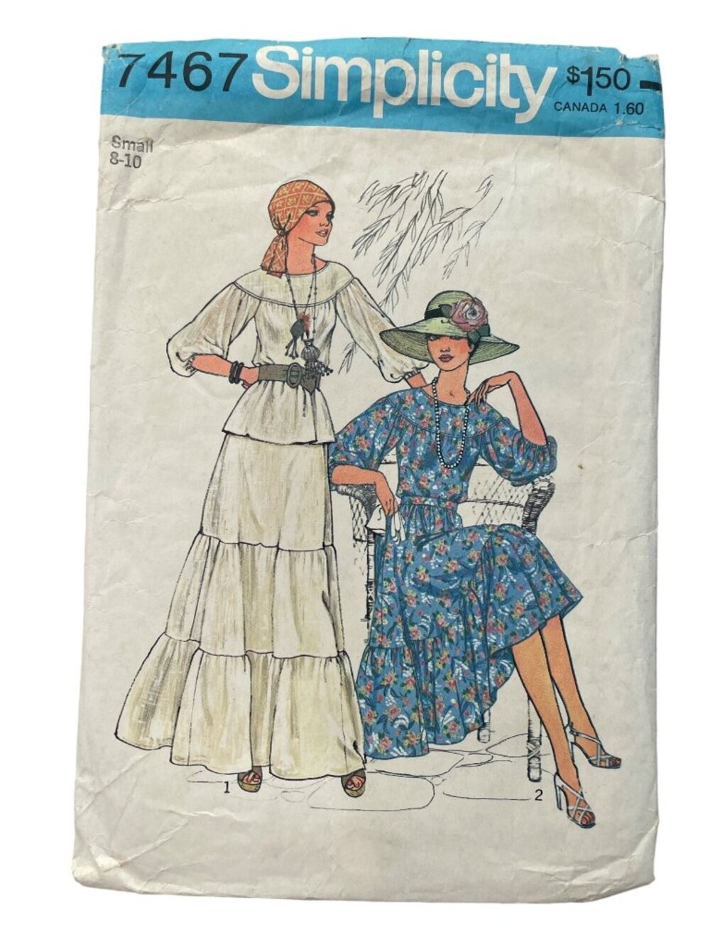 Vintage 70s Simplicity 7467 Sewing Pattern Small 8-10 Misses Two Piece Dress CUT